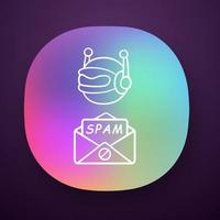 Spambot app icon. Virus advertisements, links. Spam bot. Malicious phishing sites. Spam advertising software sending. UI UX user interface. Web or mobile application. Vector isolated illustration