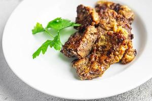 liver beef fried pieces healthy meal food snack photo