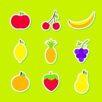 Fruits Stickers Set Vector Illustration over Green