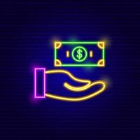 Neon Hand Holding Banknote Icon vector