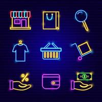 conjunto de iconos de venta de compras de neón vector