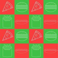 Illustration vector design of burger, pizza, french fries and hotdog in pattern design. Fit to put on packaging, Italian cafe, Italian restaurant, food court, traveling merchandise, etc.