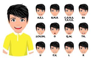 Cute male character avatar with mouth animation pack with lip syncing set for animation and sound pronunciation vector