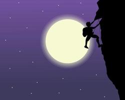 Illustration vector design of a man is climbing at midnight