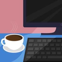 Illustration vector design of cup of coffee and the personal computer