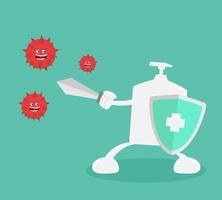 Illustration vector design of hand sanitizer is fighting for virus attack