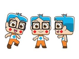 personaje de dibujos animados de chico inteligente. vector