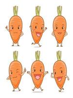 Set of Cute cartoon carrots in different poses. vector