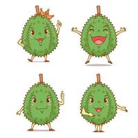 Set of cartoon durians in different poses. vector