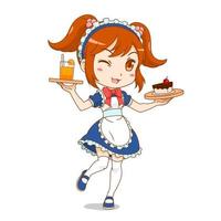 Cartoon character of maid cafe girl. vector