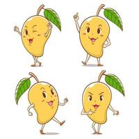 Set of cute cartoon mangoes in different poses. vector