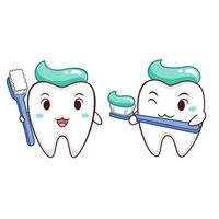 Cartoon Illustration of tooth holding toothbrush. vector