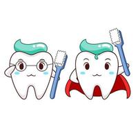 Ilustración de dibujos animados de diente sano de superhéroe. vector