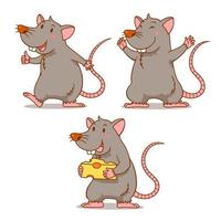 Set of cute cartoon rats in different poses. vector