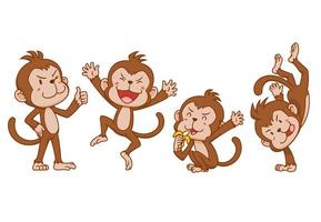 Set of cute cartoon monkeys in different poses. vector