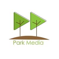 diseño del logotipo de la plantilla de medios del parque. se toma entre el botón de reproducción y el árbol. se puede editar. vector