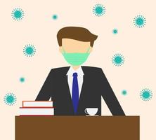 Illustration vector design of businessman using medical mask for avoiding from virus