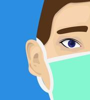 Illustration vector design of half the face of a man using medical mask for protecting himself