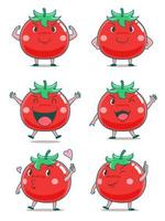 Set of cute cartoon tomatoes in different poses. vector