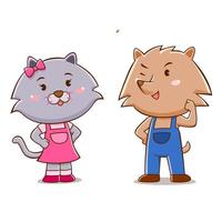 Cartoon character of cat and dog. vector