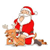 Cartoon vector of Santa Claus riding reindeer with overweight.