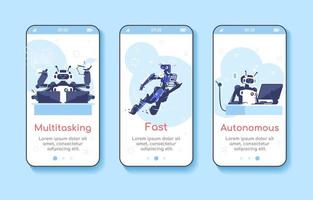 Artificial Intelligence advantages onboarding mobile app screen template. AI, machine learning. Multitasking, fast, autonomous. Walkthrough website. Flat UX, UI, GUI smartphone cartoon interface vector