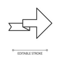 Arrow with folding line linear icon. Turning arrowhead. Next ribbon arrow. Indicating sign. Direction indexer. Thin line illustration. Contour symbol. Vector isolated outline drawing. Editable stroke