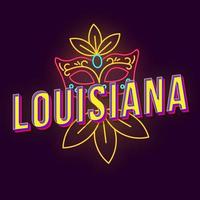 Louisiana vintage 3d vector lettering. Retro bold font, typeface. Pop art stylized text. Old school style neon light letters. Mardi Gras carnival. 90s, 80s poster, banner. Dark violet color background