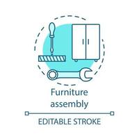 Furniture assembly concept icon. Home service idea thin line illustration. Wooden cupboard installing. Contractor repairman. House gentrification. Vector isolated outline drawing. Editable stroke