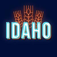 Idaho vintage 3d vector lettering. Retro bold font, typeface. Pop art stylized text. Old school style neon light letters. 90s, 80s poster, banner design. Wheat ears dark blue color background