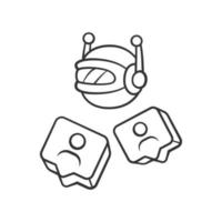 Social bot linear icon. Socialbot, chatbot. SMM automation tool. Software program. Online help service. Thin line illustration. Contour symbol. Vector isolated outline drawing. Editable stroke