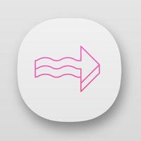 3d wavy arrow app icon. Rightward direction. Pointing arrowhead. Navigation pointer, indicator. Indicating symbol. UI UX user interface. Web or mobile applications. Vector isolated illustrations