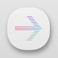 Striped arrow app icon. Forward indicator, right turn. Pointer symbol. Next, forward. Arrowhead indicating rightward. UI UX user interface. Web or mobile applications. Vector isolated illustrations