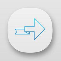 Arrow with folding line app icon. Right turning arrowhead. Next ribbon arrow. Indicating sign. Direction indicator. UI UX user interface. Web or mobile applications. Vector isolated illustrations