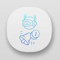 Proactive bot app icon. Sending messages, incoming notifications. Text alert. Reminder, alarm. Artificial intelligence. UI UX user interface. Web or mobile applications. Vector isolated illustrations