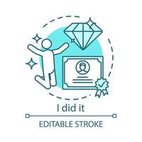 Successful learning end concept icon. Education motivation idea thin line illustration. I did it. Getting diploma, certificate. Successful graduating student. Vector isolated drawing. Editable stroke