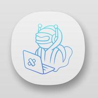 Hacker bot app icon. Virus robot. Cyber pirate attack, crime, cybercrime. Computer virus. Malicious software, AI. UI UX user interface. Web or mobile applications. Vector isolated illustrations