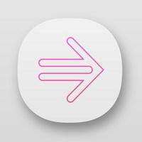Double-lined arrow app icon. Indicating sign, pointer button. Forward arrowhead pointing right. Navigation arrow. UI UX user interface. Web or mobile applications. Vector isolated illustrations
