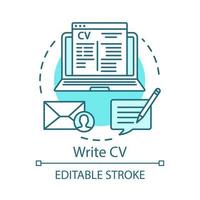 Write CV concept icon. Resume, curriculum vitae idea thin line illustration. Sending job application and resume. Sign up, registration. Vector isolated outline drawing. Editable stroke