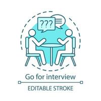 Go for interview concept icon. Job interviewing idea thin line illustration. Headhunting. Personnel hiring. Employment, recruitment. HR management. Vector isolated outline drawing. Editable stroke