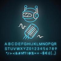 Voice bot neon light icon. Voice recognition. Voicebot. Verbal computing service. Software app. Artificial intelligence. Glowing sign with alphabet, numbers and symbols. Vector isolated illustration