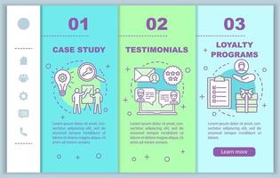 Decision making content onboarding mobile web pages vector template. Case study. Responsive smartphone website interface idea with linear illustrations. Webpage walkthrough step screens. Color concept