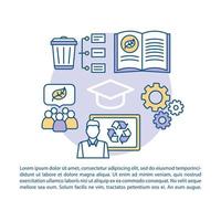 Zero waste education, article page vector template. Brochure, magazine, booklet design element with linear icons and text boxes. Waste management. Print design. Concept illustrations with text space