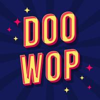 Doo wop vintage 3d vector lettering. Retro bold font, typeface. Pop art stylized text. Old school style letters. 90s, 80s poster, banner. Dark blue halftone color rays background