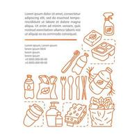 Zero waste products, article page vector template. Brochure, magazine, booklet design element with linear icons and text boxes. Waste management. Print design. Concept illustrations with text space