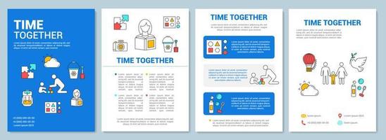 Time together brochure template layout. Kids games. Walk in park. Flyer, booklet, leaflet print design with linear illustrations. Vector page layouts for magazines, annual reports, advertising posters