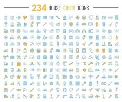 House color icons big set. Household, domestic items. Plumbing, construction tools. Cleaning service, housework. Real estate, property. Home appliances and furniture. Isolated vector illustrations