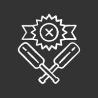 Cricket defeat chalk icon. Total game result. Championship loss. Loser mark, crossed bats. Game over. Team battle finished. End of play. Sports activity. Isolated vector chalkboard illustration