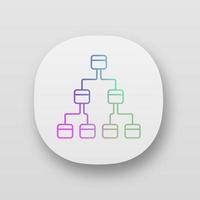 Tree diagram app icon. 3-space ring. Hierarchical system. Node link diagram. Tree structure. Sequence and submission. UI UX user interface. Web or mobile applications. Vector isolated illustrations