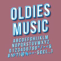 Oldies music vintage 3d vector lettering. Retro bold font, typeface. Pop art stylized text. Old school style letters, numbers, symbols, elements pack. 90s, 80s poster, banner. Redwood color background